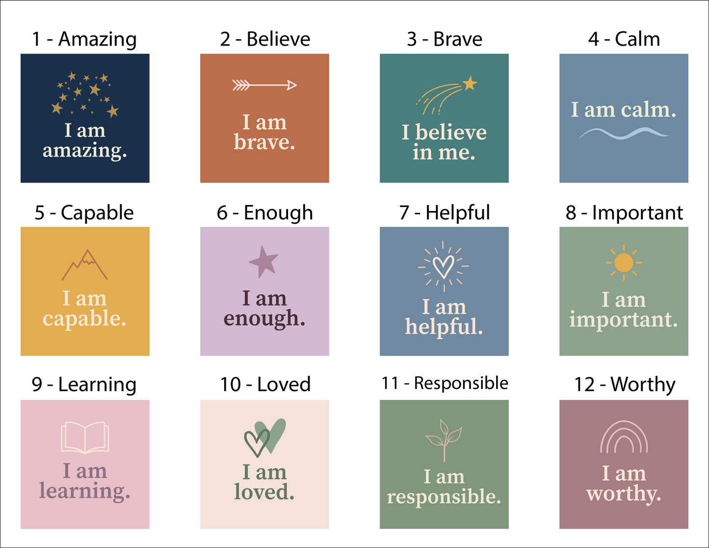 Affirmations Magnet Set | Pre-Designed 2×2" Magnets